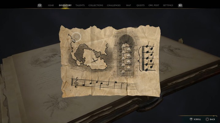 Et kart med musikalske notater på bunnen