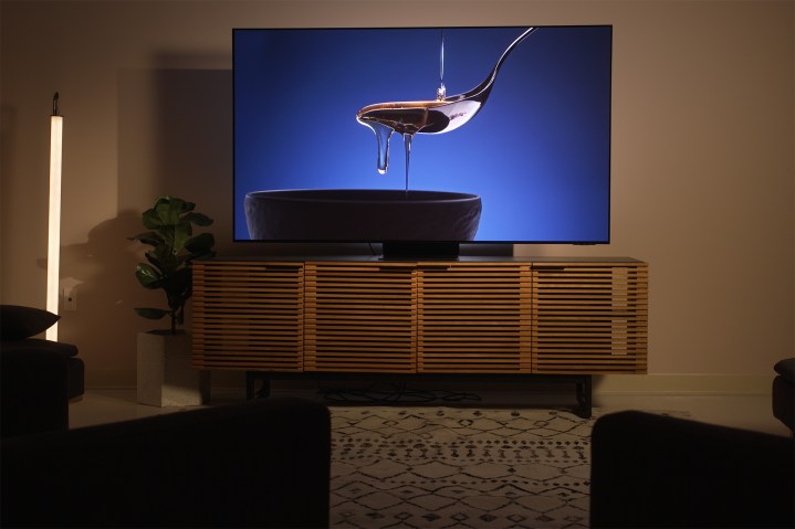 The Samsung S95C OLED in a living room.
