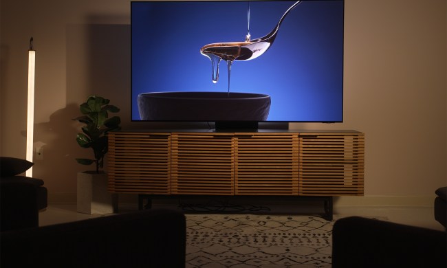 The Samsung S95C OLED in a living room.
