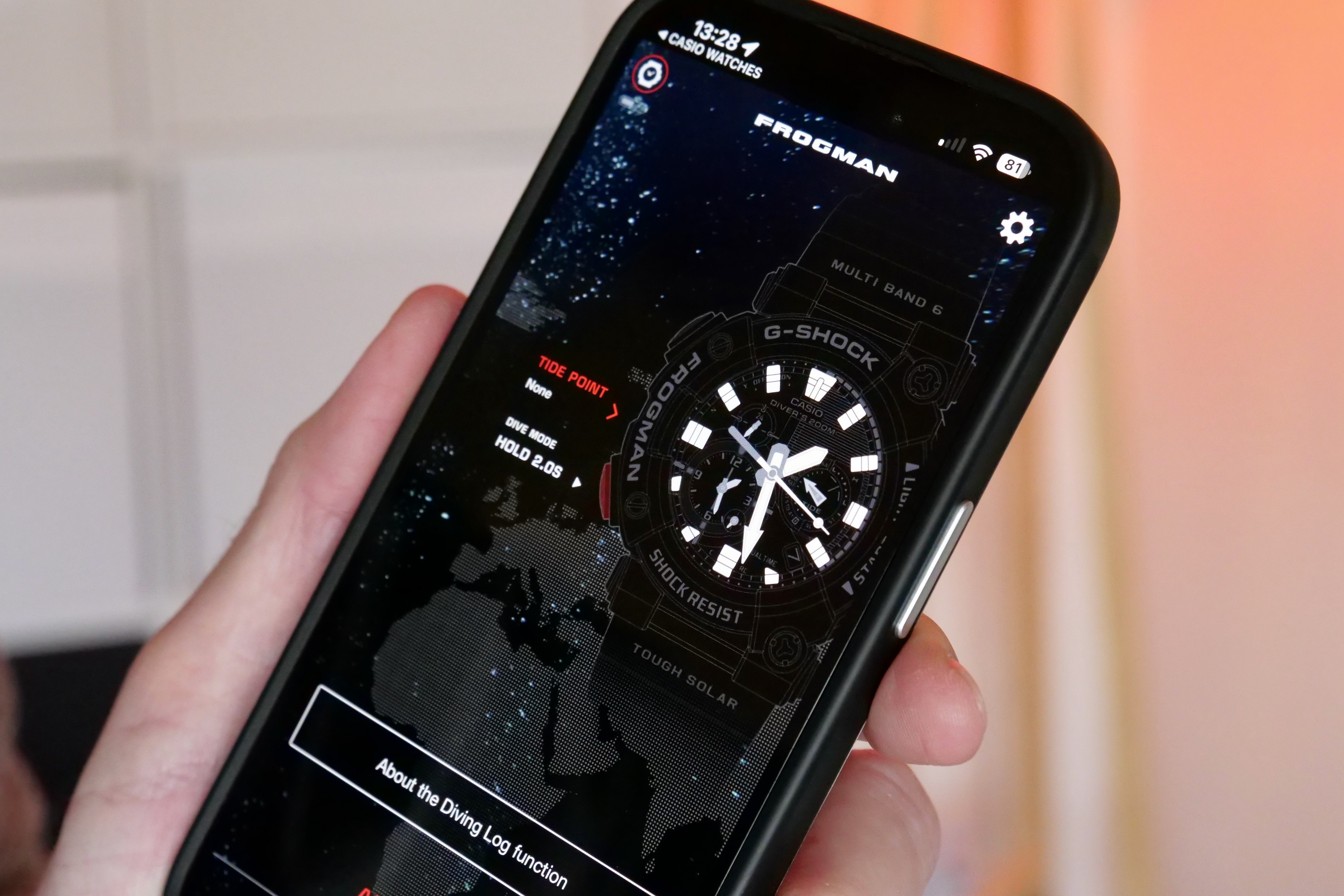 Casio's G-Shock Connected app for the G-Shock Poison Dart Frog Frogman watch.