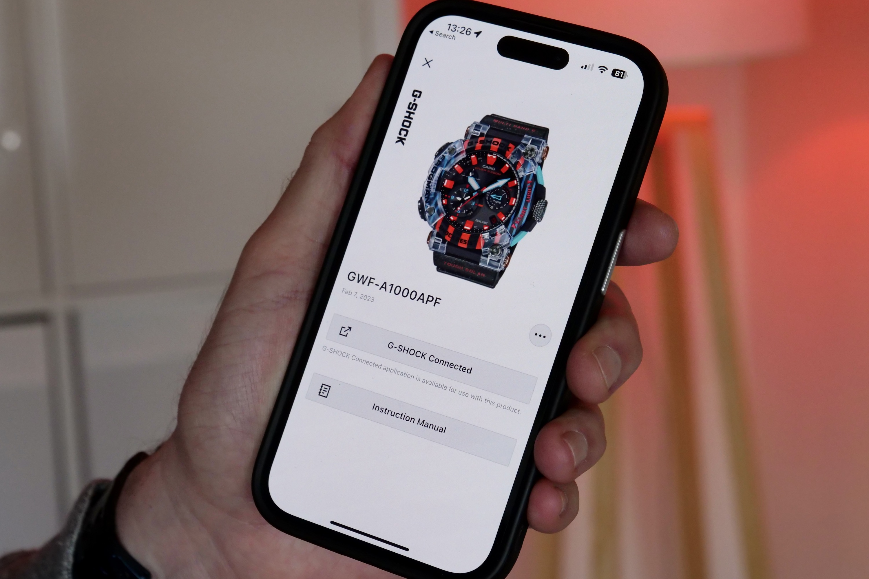 Casio's G-Shock Connected app for the G-Shock Poison Dart Frog Frogman watch.