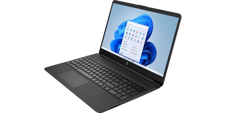 HP 15-inch laptop at a side angle on a white background.