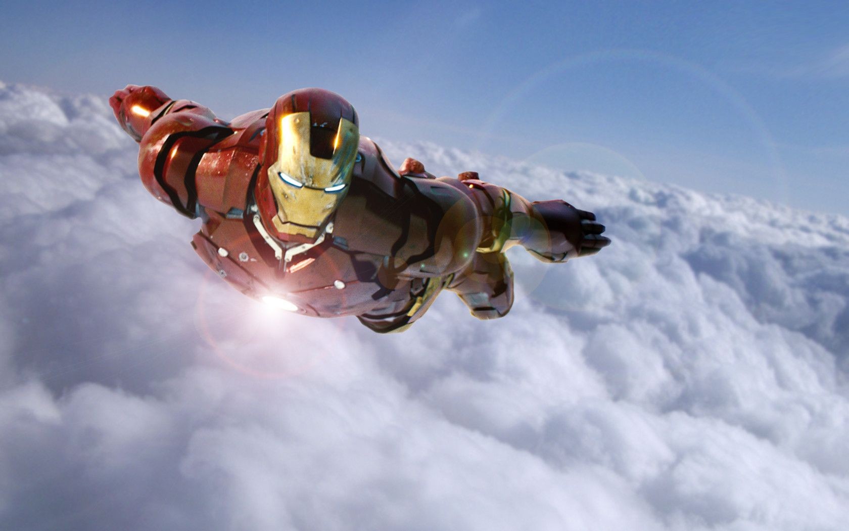 Ferro voa no céu em Homem de Ferro.