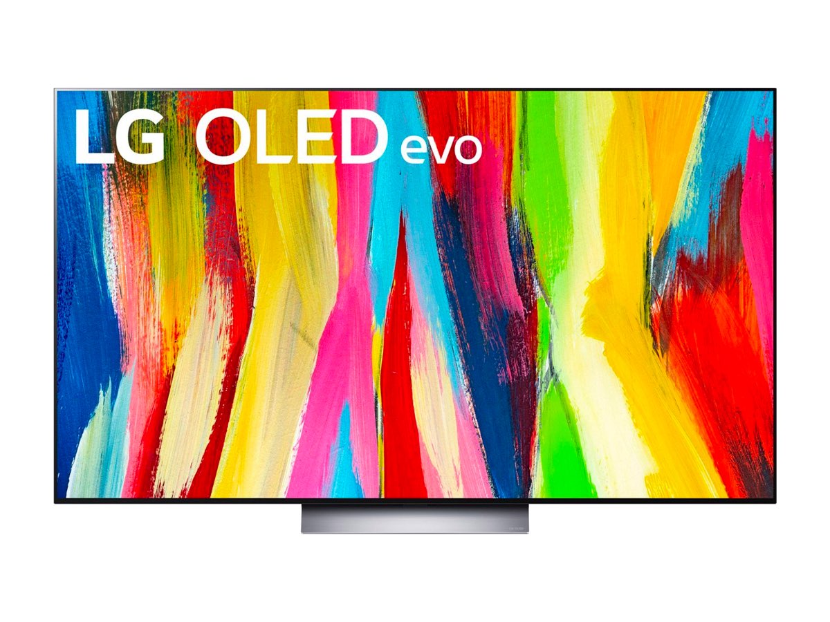 A TV LG C2 Series OLED evo 4K em um fundo branco.