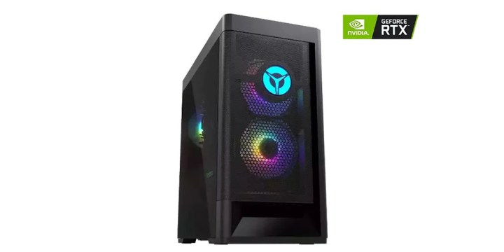 A Legion Tower 5i lit up to highlights its RGB lighting system.