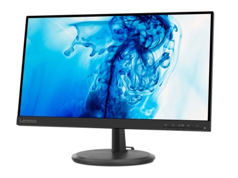 The Lenovo D22e-20 Monitor with an abstract image on the screen, on a white background.