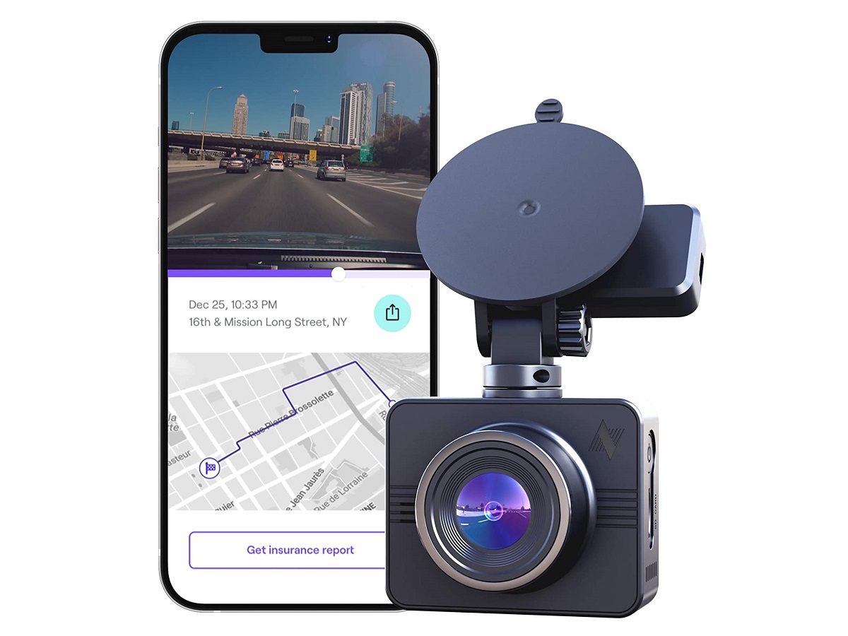 O Nexar Beam GPS Dash Cam e seu aplicativo móvel.