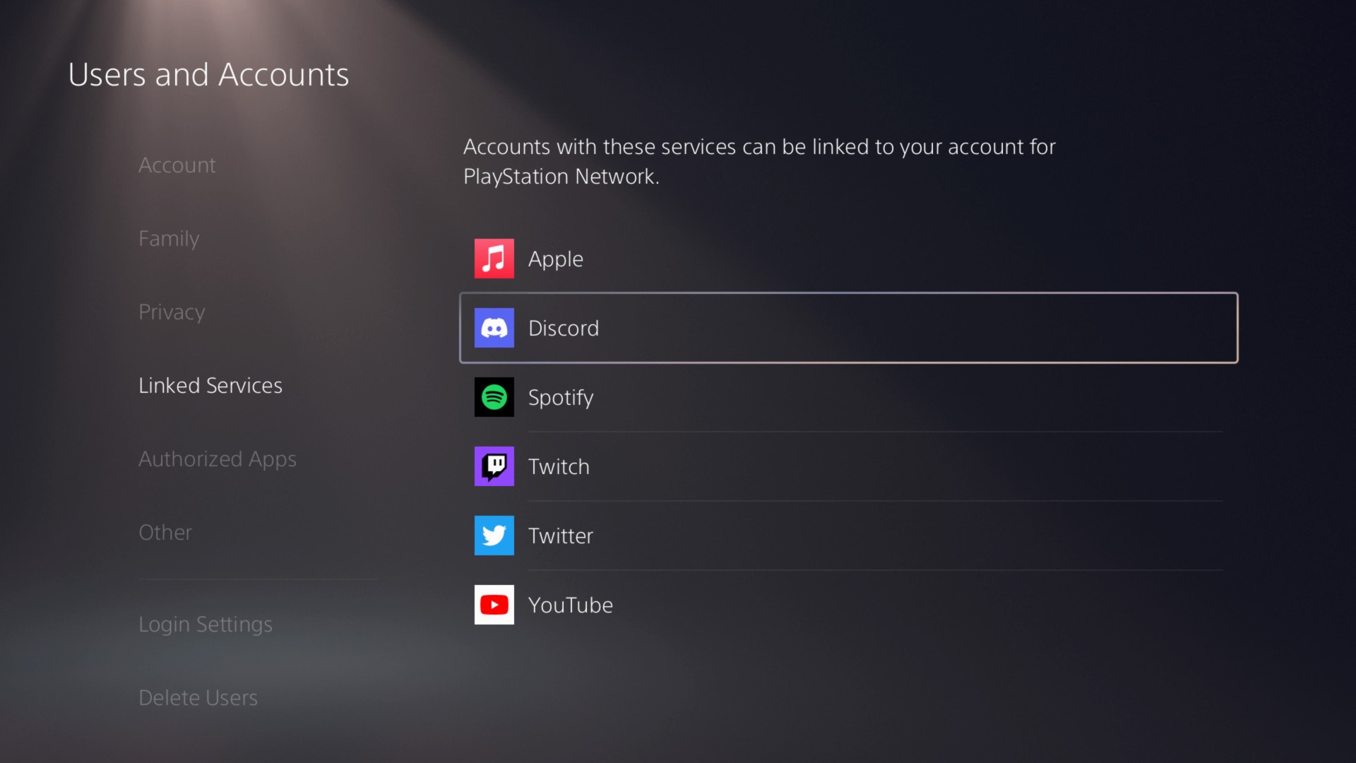 The discord app link screen on ps5.