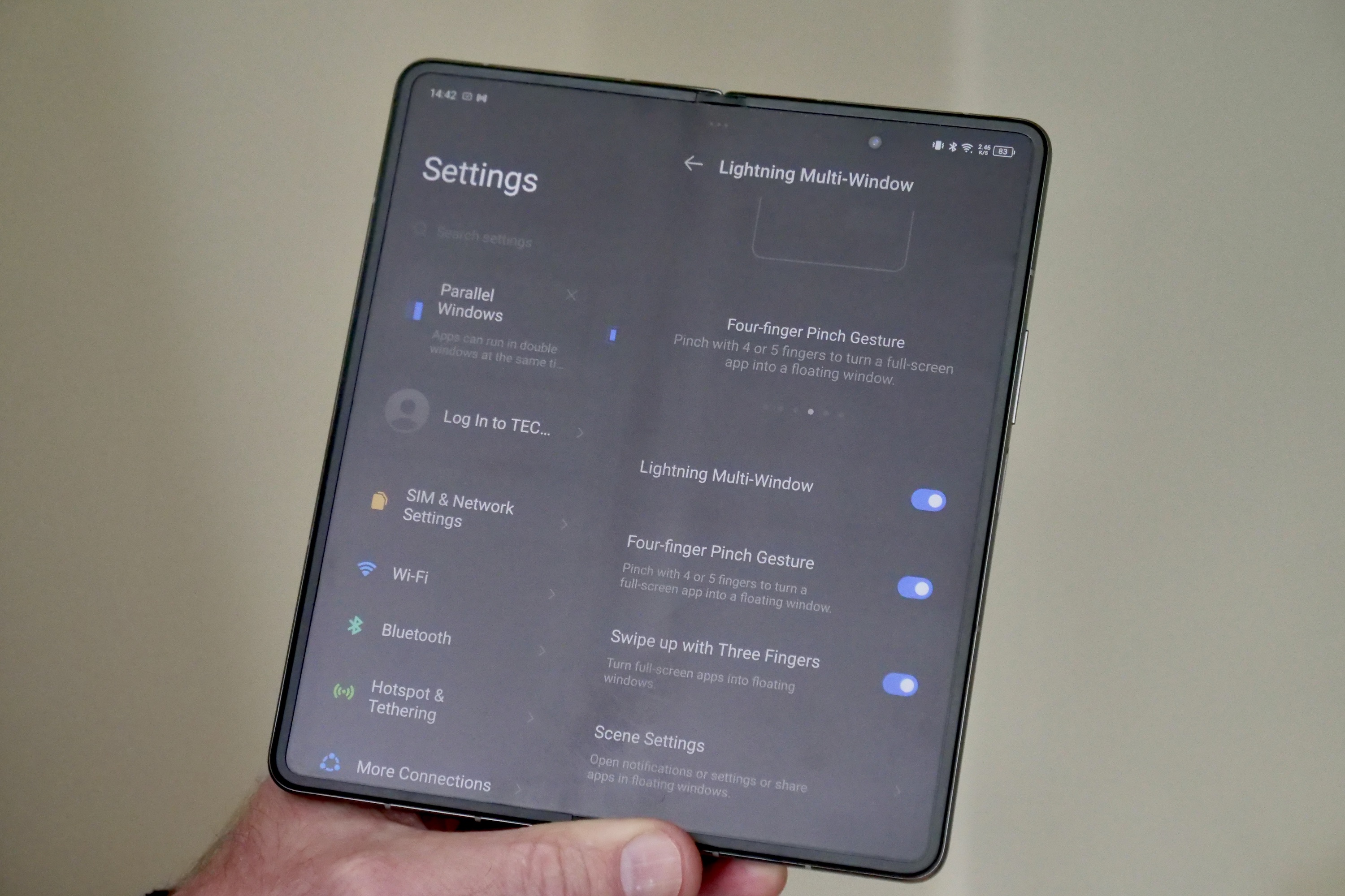 The multi-tasking menu screen on the Tecno Phantom V Fold.