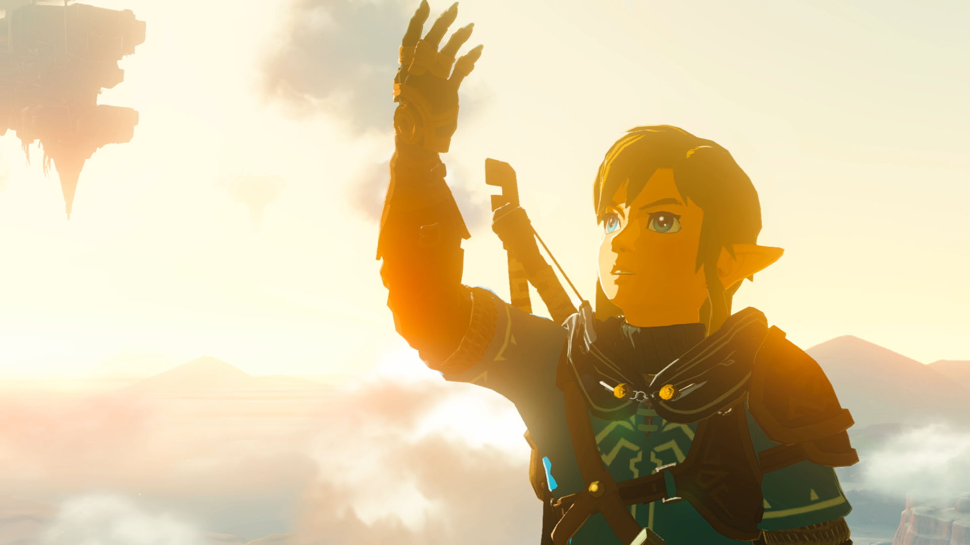 Link olha para sua mão em The Legend of Zelda: Tears of the Kingdom.
