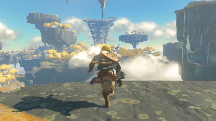 Link corre hacia una cornisa en The Legend of Zelda: Tears of the Kingdom.
