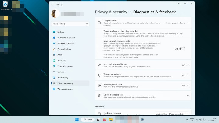 Windows 11 Diagnostics settings menu.