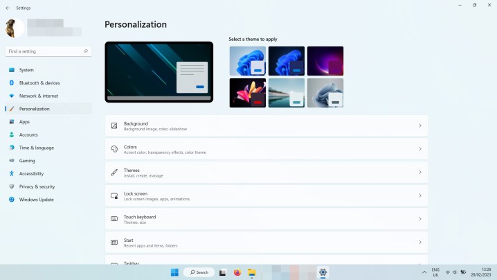 Windows 11 Personalization options menu.