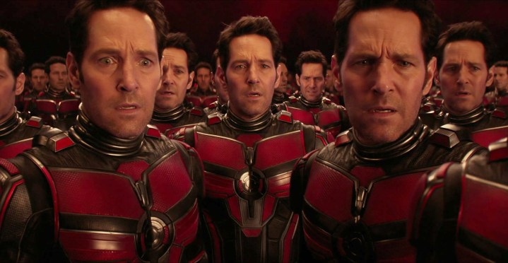 Multiple Ant-Mans look confused in Ant-Man and the Wasp: Quantumania.