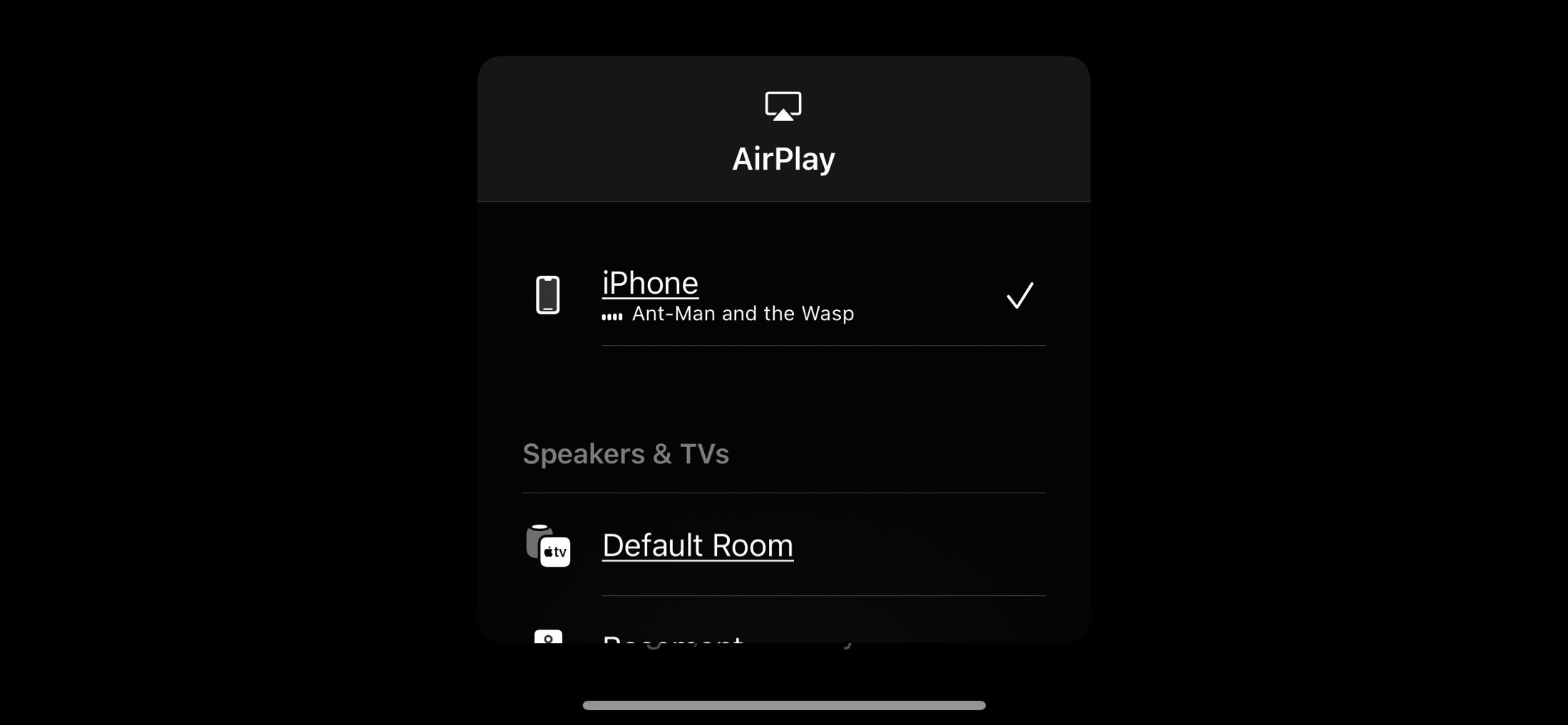 AirPlay video option inside the Disney+ app for iOS.