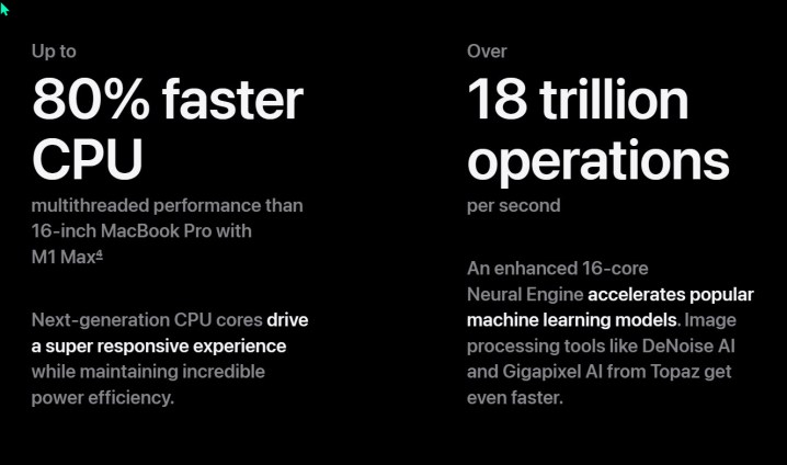 Снимок экрана, показывающий увеличение производительности Apple M3.