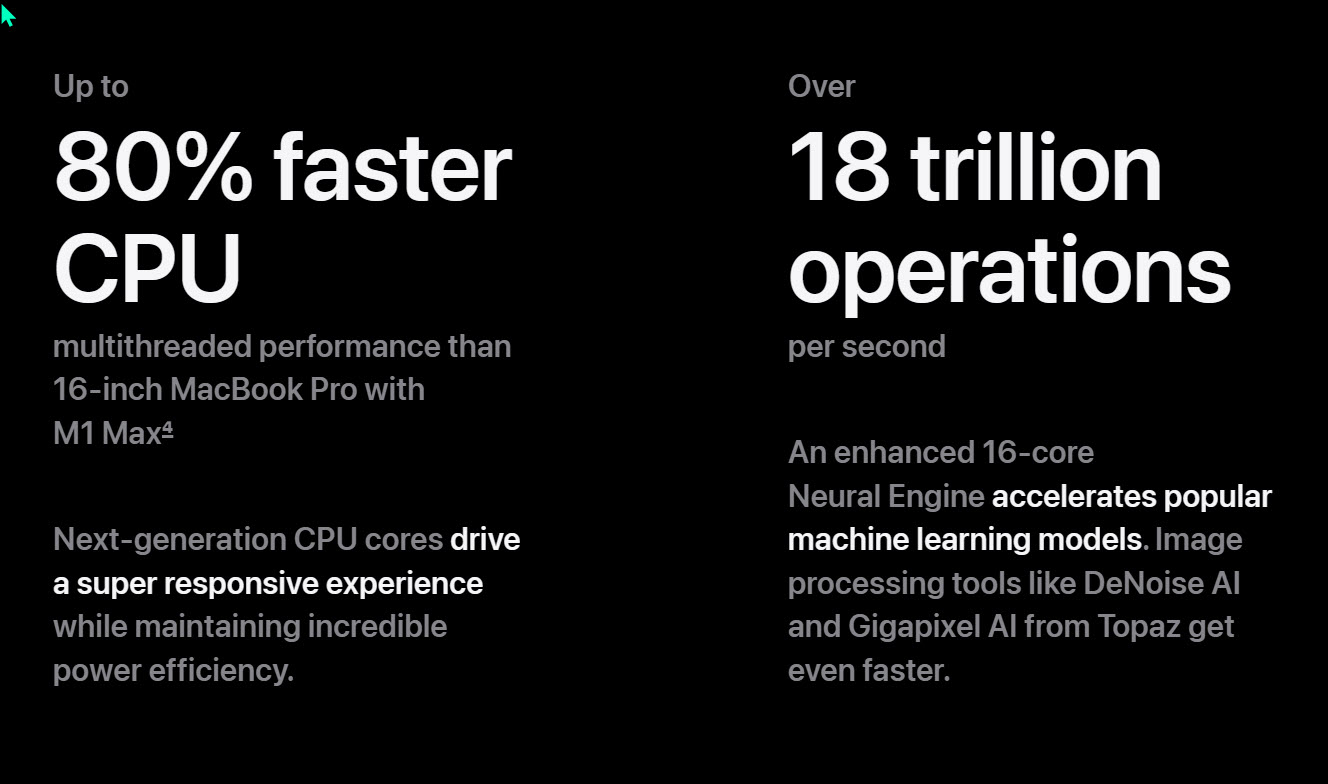 Screenshot showing Apple M3 performance increases.