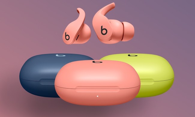 Beats Fit Pro in Tidal Blue, Coral Pink, and Volt Yellow.