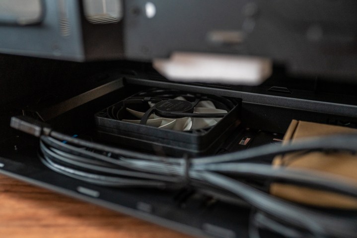 A fan installed in the bottom of the Hyte Y40 case.