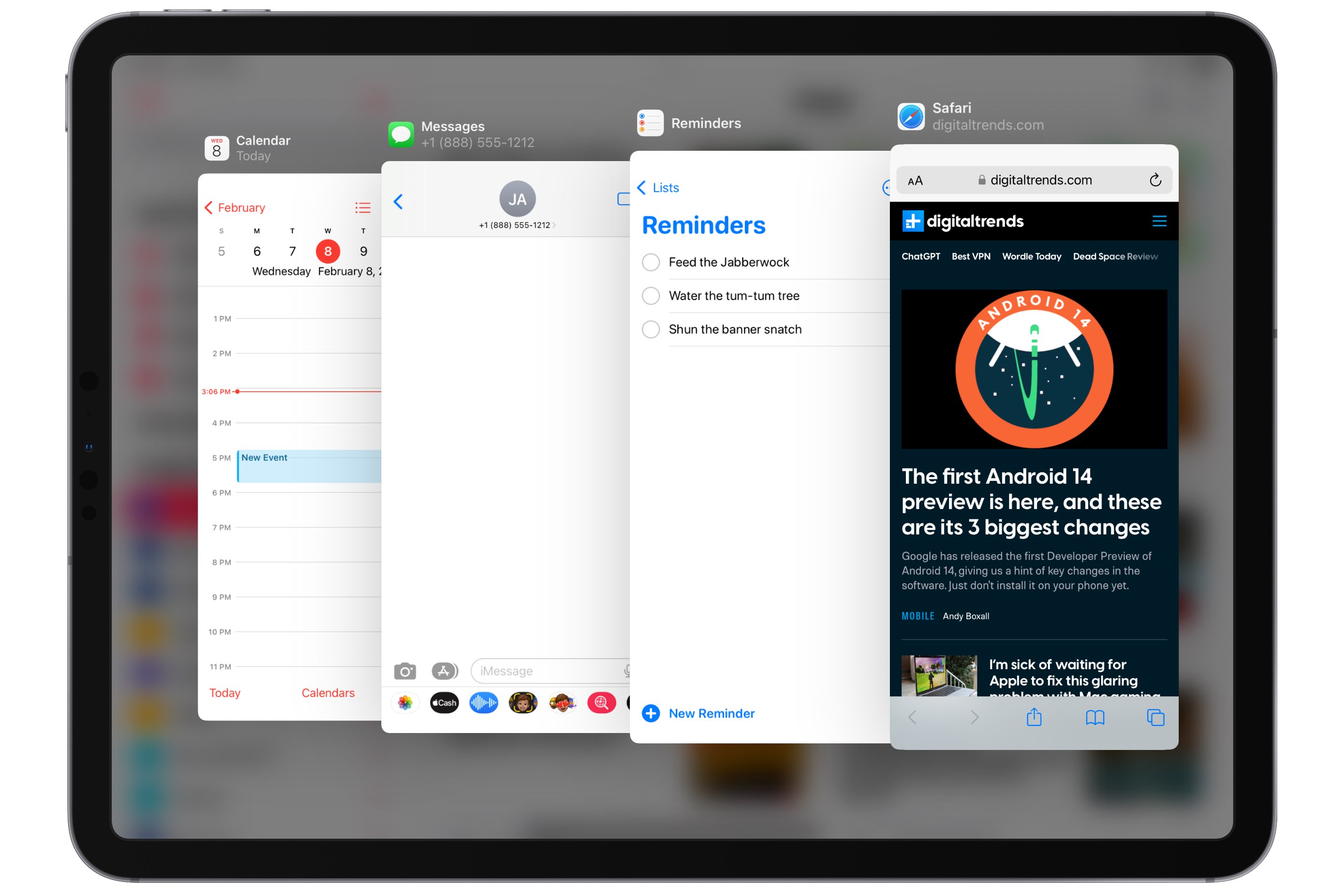 Vários aplicativos abertos no iPad na visualização Slide Over.