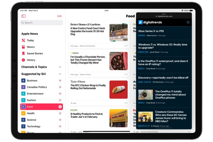 Safari opens in Slide Over view above Apple News.