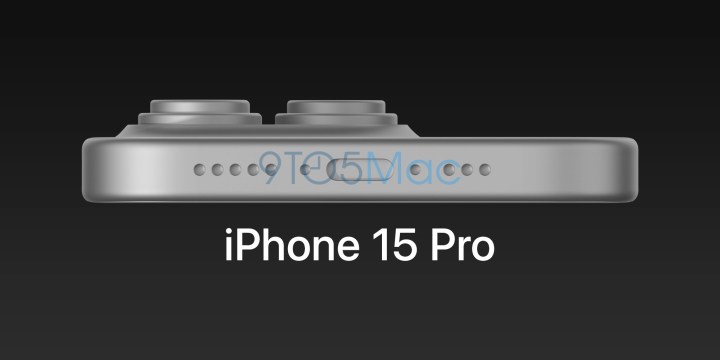 Rilievo della fotocamera con rendering CAD di iPhone 15 Pro