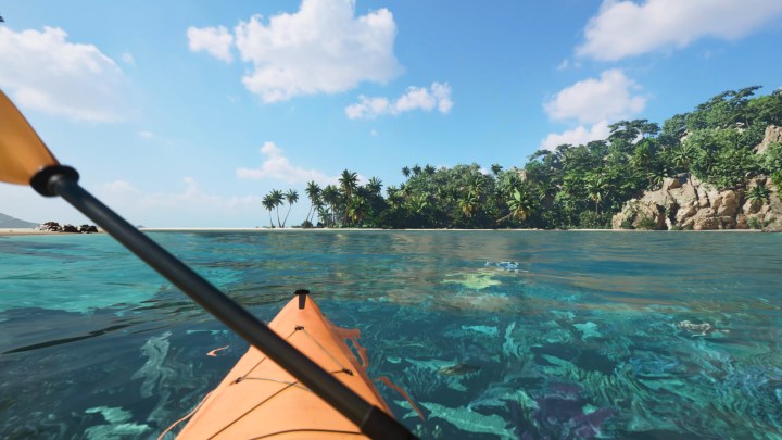 A kayak cuts through water in Kayak VR: The Mirage.
