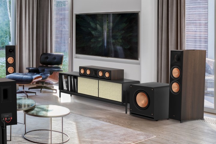 Klipsch Reference Premiere RP-1400SW seen with other Reference Premiere speakers.