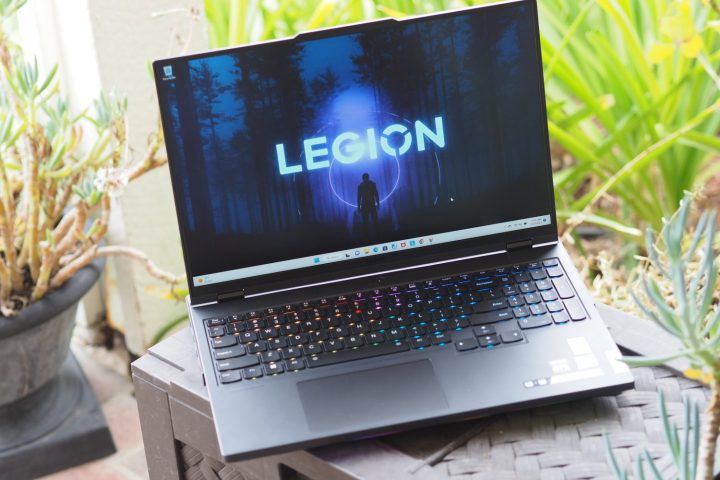Lenovo Legion Pro 7i on a desktop surface outside.
