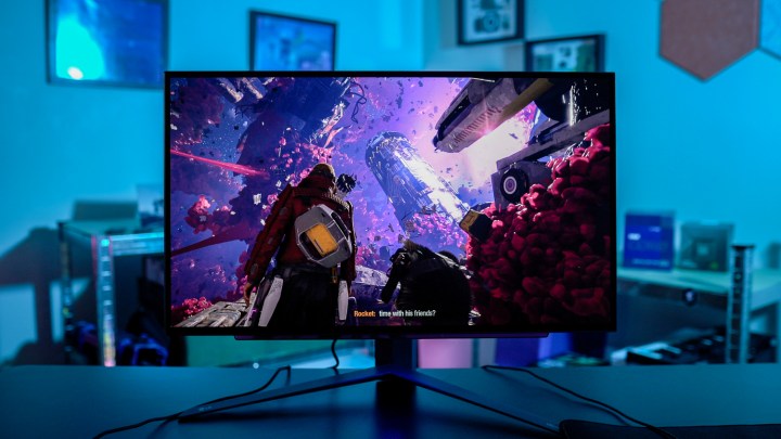 Guardians of the Galaxy running on the LG OLED 27 gaming monitor.