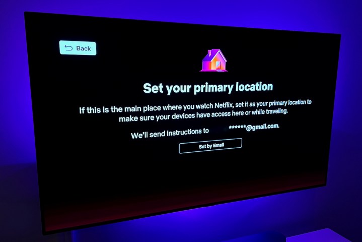 A The Netflix screen for how to set the primary location.
