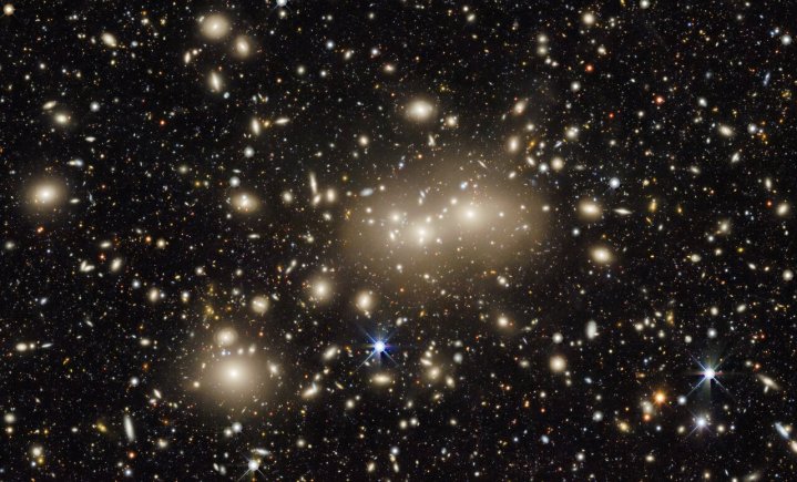 This is an image focused on a relatively nearby galaxy cluster called Abell 3158.