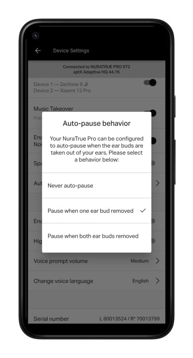 App Nura per il controllo della pausa automatica di Android.