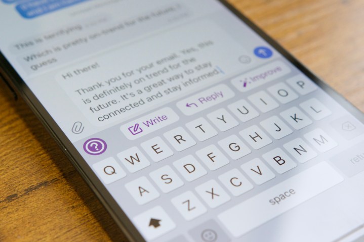 The ParagraphAI keyboard on an iPhone.