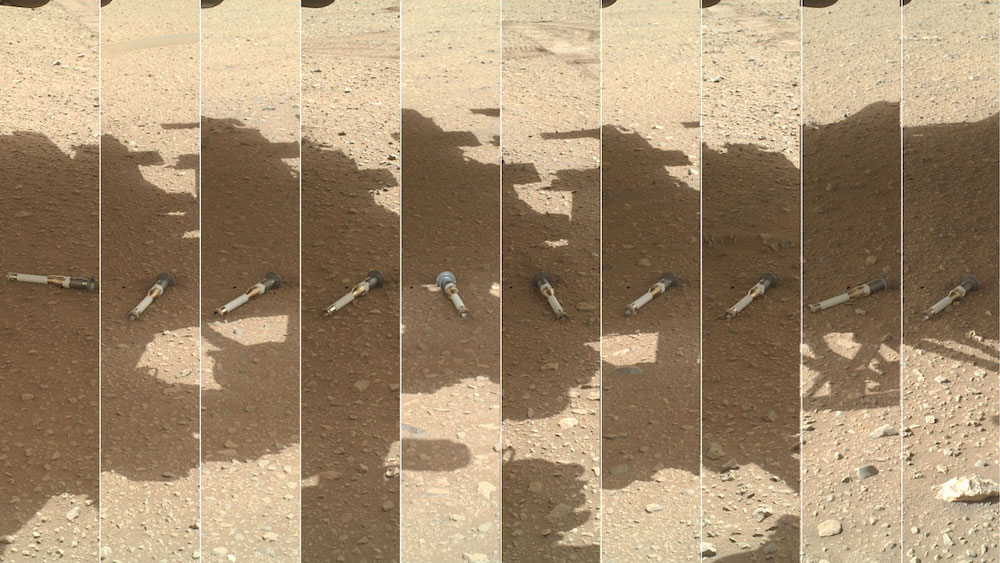 Tubos contendo amostras de rocha e solo marciano.