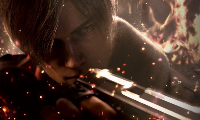 Leon holding a gun in Resident Evil 4.