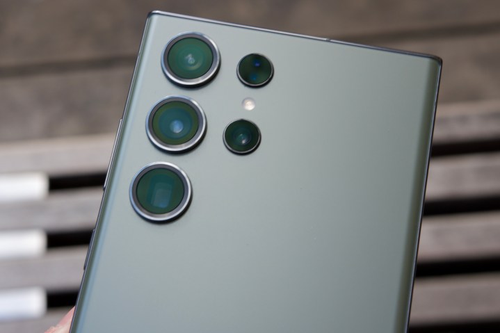 Close up of the cameras on the Samsung Galaxy S23 Ultra.