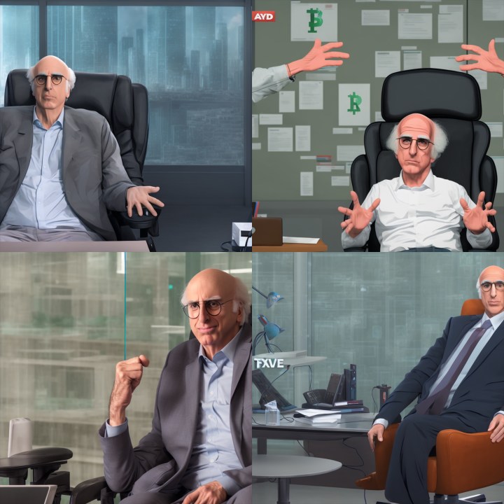 هوش مصنوعی تصاویری از لری دیوید ایجاد کرد که روی صندلی اداری نشسته بود.