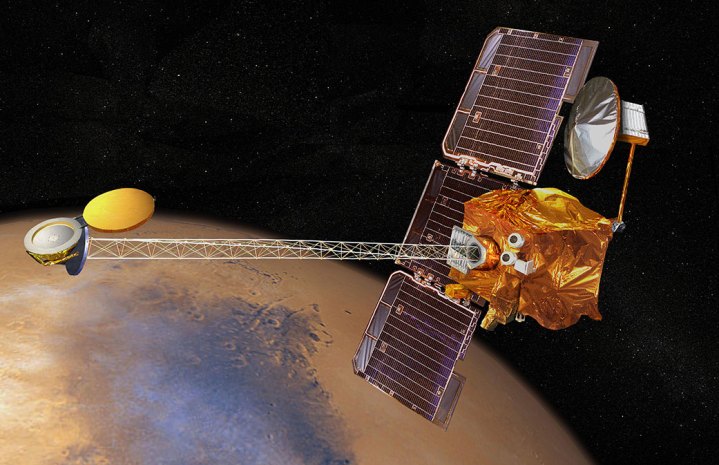 El orbitador Mars Odyssey 2001 de la NASA se representa en esta ilustración. El equipo de la misión pasó la mayor parte de 2021 evaluando cuánto propelente queda en el orbitador, concluyendo que tiene suficiente para mantenerse activo hasta al menos 2025.