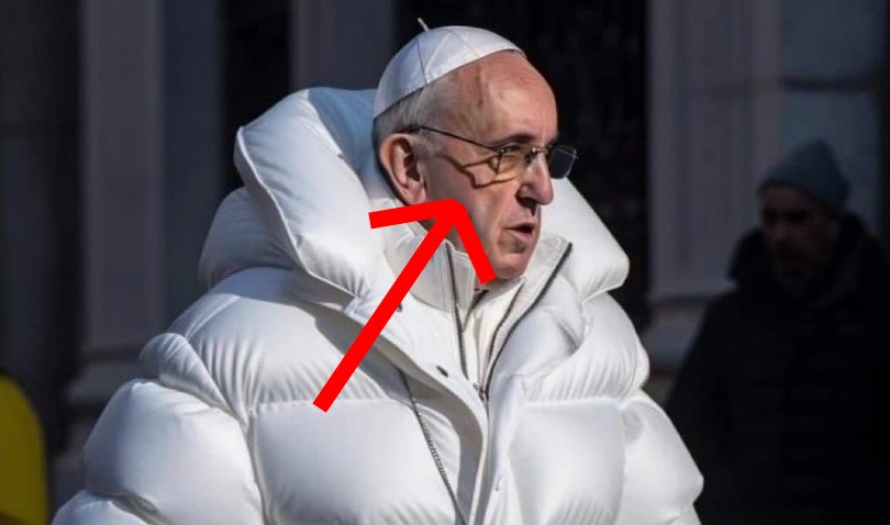 Uma imagem de IA do Papa em um casaco fofo.