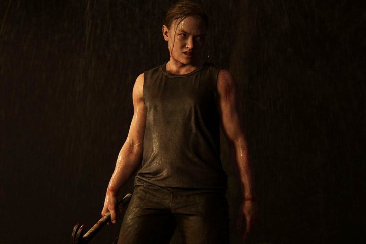 Abby stands in the rain in The Last of Us Part 2.