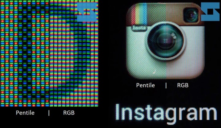 An example of PenTile and RGB stripe subpixels.