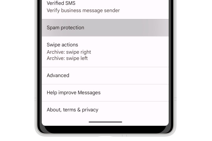 Google Messages Spam Protection option in Settings.