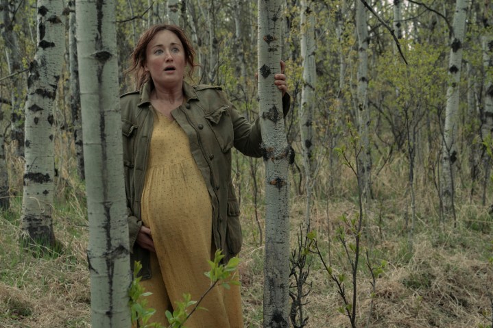 Ashley Johnson se tient dans les bois dans l'épisode 9 de The Last of Us.