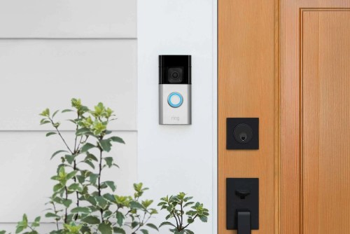 The Ring Battery Doorbell Plus installed outside a front door.