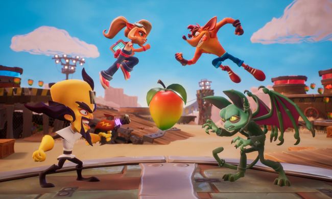Four characters jump at each other in Crash Team Rumble