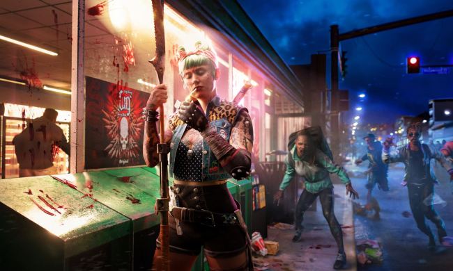 Dani lights a cigarette as zombies attack her from behind in Dead Island 2 key art.