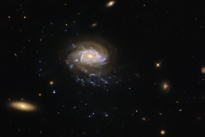 A jellyfish galaxy with trailing tentacles of stars hangs in inky blackness in this image from the NASA/ESA Hubble Space Telescope. As Jellyfish galaxies move through intergalactic space they are slowly stripped of gas, which trails behind the galaxy in tendrils illuminated by clumps of star formation. These blue tendrils are visible drifting below the core of this galaxy, and give it its jellyfish-like appearance. This particular jellyfish galaxy — known as JO201 — lies in the constellation Cetus, which is named after a sea monster from ancient Greek mythology. This sea-monster-themed constellation adds to the nautical theme of this image.