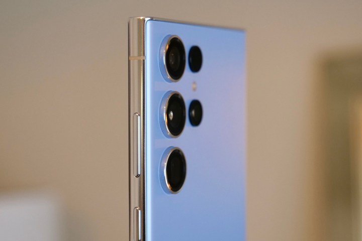 The Galaxy S23 Ultra's camera module on the Sky Blue version.