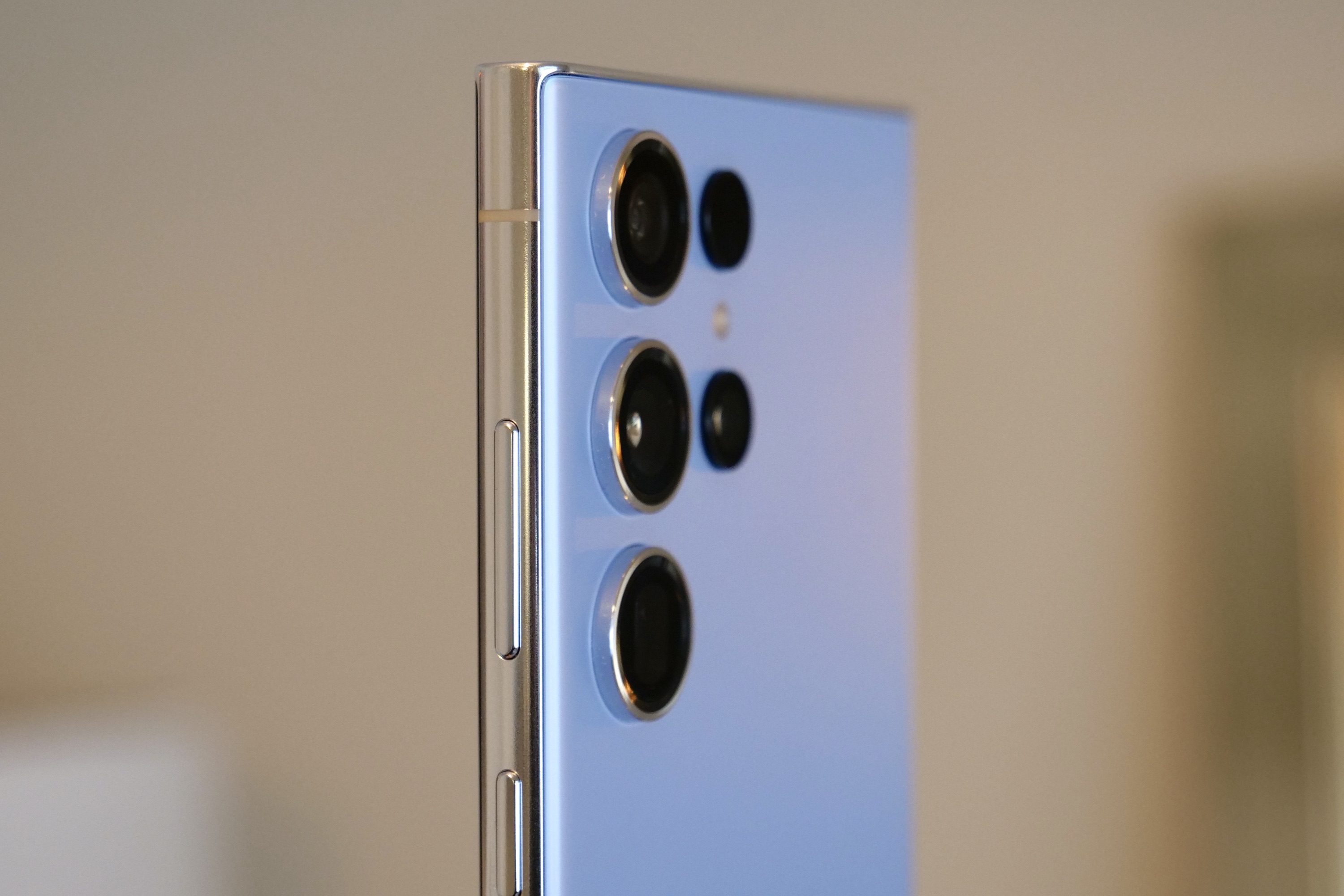 The Galaxy S23 Ultra's camera module on the Sky Blue version.